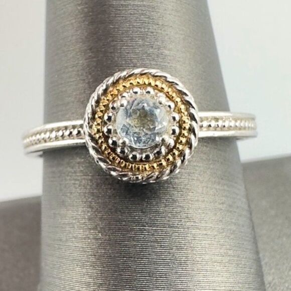 14k Gold & Sterling Silver White Topaz Stone Stackable Ring Size 10 - Picture 2 of 6